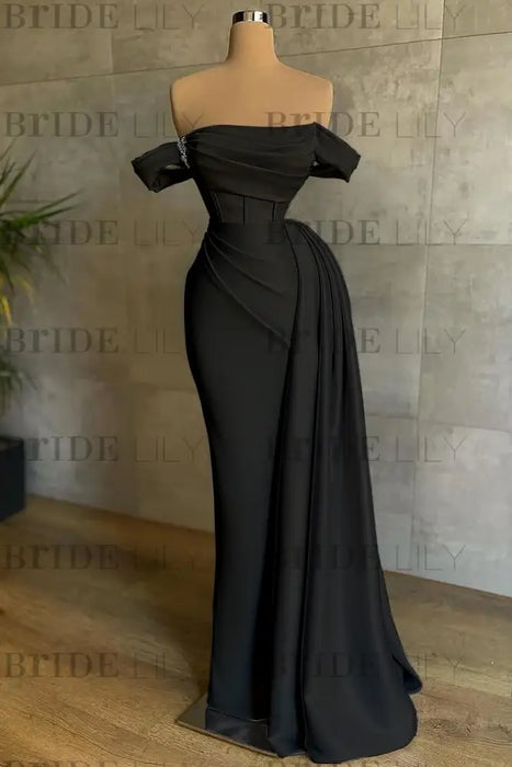 White Prom Dress Sleeveless Elegant Pleated Off-the-Shoulder Satin Evening Dress - Prom Dresses