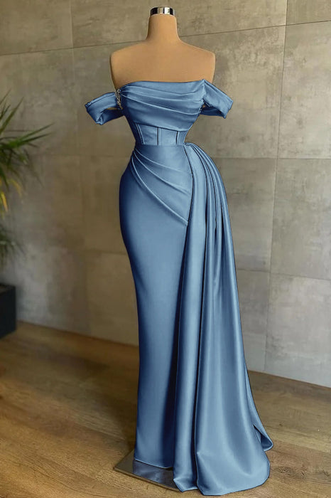 White Prom Dress Sleeveless Elegant Pleated Off-the-Shoulder Satin Evening Dress - Prom Dresses