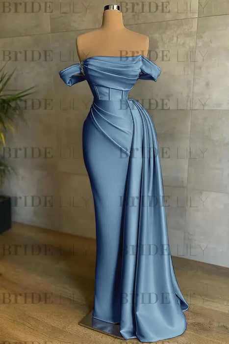 White Prom Dress Sleeveless Elegant Pleated Off-the-Shoulder Satin Evening Dress - Prom Dresses