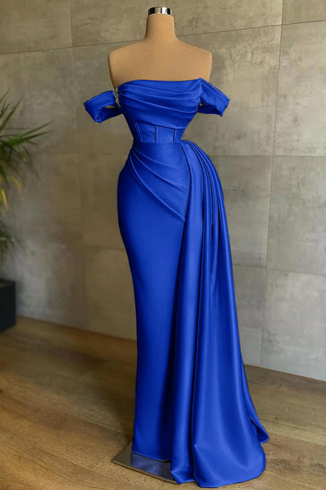 White Prom Dress Sleeveless Elegant Pleated Off-the-Shoulder Satin Evening Dress - Prom Dresses