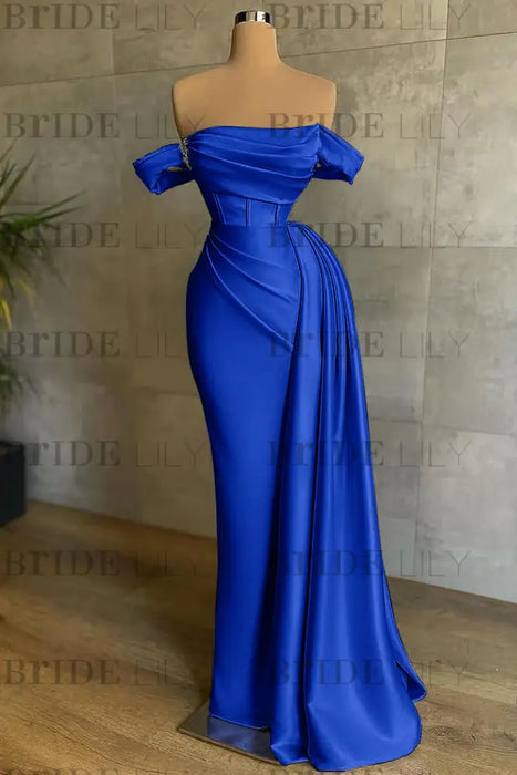 White Prom Dress Sleeveless Elegant Pleated Off-the-Shoulder Satin Evening Dress - Prom Dresses