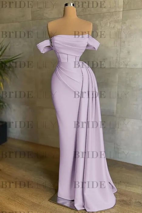 White Prom Dress Sleeveless Elegant Pleated Off-the-Shoulder Satin Evening Dress - Prom Dresses