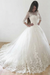 White Puffy Half Sleeves Long Vintage Tulle Bateau Appliques Wedding Dress - Wedding Dresses