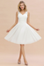 White Ruffle Chiffon Short Bridesmaid Dress Sleeveless V-Neck Aline Knee Length Homecoming Dress - Prom Dresses