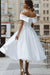White Satin Off-the-Shoulder Tea-Length Wedding Dress