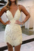 Sparkly White Beaded Tight Short Homecoming Dress with Fringes