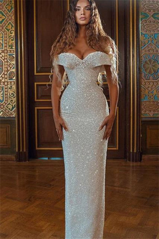 White Sequins Off-the-Shoulder Mermaid Prom Dress
