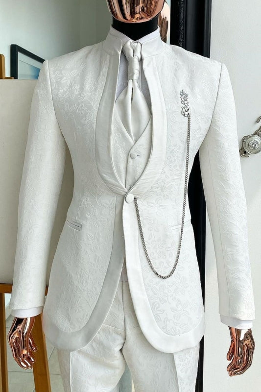 Chic Dark Blue Jacquard Wedding Suit With Shawl Lapel For Men main image 1
