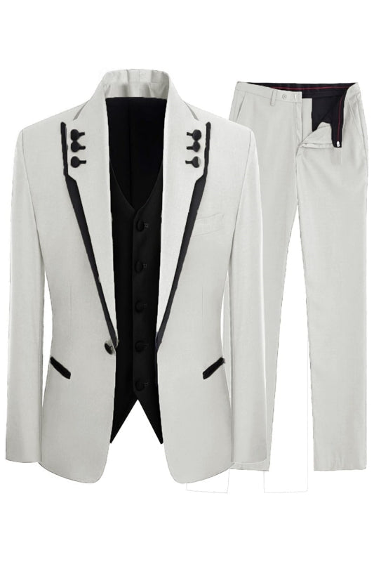 White Shawl Lapel One Buttom Slim Fit Mens Suit for Prom main image 0