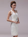 White Sheath Rhinestone Knee-Length Lace Wedding Reception Dress with V-Neck misshow