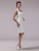 White Sheath Rhinestone Knee-Length Lace Wedding Reception Dress with V-Neck misshow