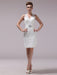 White Sheath Rhinestone Knee-Length Lace Wedding Reception Dress with V-Neck misshow