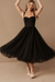 Black Bridal Short Dress T-Length A-line Sweetheart Pearls Spaghetti Straps Tea Length Dress