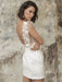 White Short Wedding Dresses Illusion Neckline Jewel Neck Short Sleeves Sheath Natural Waist Lace Bows Cut-Outs Ruffles Bridal Dresses