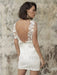 White Short Wedding Dresses Illusion Neckline Jewel Neck Short Sleeves Sheath Natural Waist Lace Bows Cut-Outs Ruffles Bridal Dresses