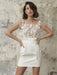 White Short Wedding Dresses Illusion Neckline Jewel Neck Short Sleeves Sheath Natural Waist Lace Bows Cut-Outs Ruffles Bridal Dresses