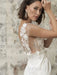 White Short Wedding Dresses Illusion Neckline Jewel Neck Short Sleeves Sheath Natural Waist Lace Bows Cut-Outs Ruffles Bridal Dresses