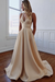 Champagne Charming V-neck Bow Back A-Line Wedding Dress - Wedding Dresses