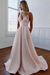 Blush Pink Charming V-neck Bow Back A-Line Wedding Dress - Wedding Dresses