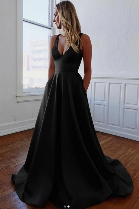 Satin Wedding Dress - White V-Neck A-Line Wedding Dress with Bows