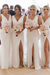 White Simple V Neck Sleeveless Sheath Pleated Chiffon Bridesmaid Dress with Split