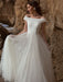 White Simple Wedding Dress A-Line Bateau Neck Off-Shoulder Sleeveless Natural Waistline Pleated Tulle Bridal Dresses