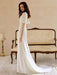 White Simple Wedding Dress With Train A-Line Mermaid V-Neck Short Sleeves Polyester Bridal Dresses
