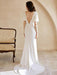 White Simple Wedding Dress With Train A-Line Mermaid V-Neck Short Sleeves Polyester Bridal Dresses