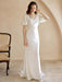 White Simple Wedding Dress With Train A-Line Mermaid V-Neck Short Sleeves Polyester Bridal Dresses