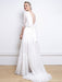 White Simple Wedding Dress A-Line V-Neck Half Sleeves Backless Tulle Satin Fabric Long Bridal Gowns