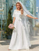 White Simple Wedding Dress Chiffon Jewel Neck Short Sleeves Sash A-Line Long Bridal Gowns