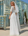 White Simple Wedding Dress Chiffon Jewel Neck Short Sleeves Sash A-Line Long Bridal Gowns