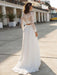 White Simple Wedding Dress Chiffon V-Neck Long Sleeves Cut Out A-Line Split Lace Bridal Gowns
