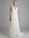 White Simple Wedding Dress Chiffon V-Neck Sleeveless A-Line Backless Natural Waist Long Bridal Dresses