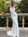 White Simple Wedding Dress Mermaid V-Neck Sleeveless Spaghetti Straps Natural Waist Satin Fabric Split Front Bridal Gowns