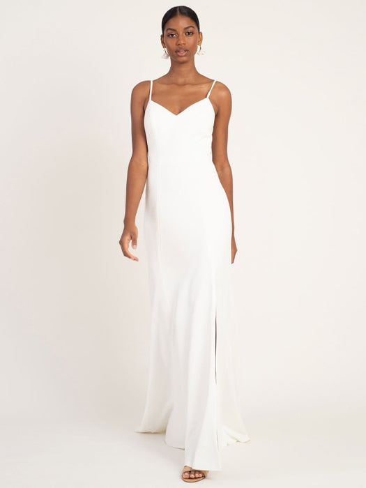 White Simple Wedding Dress Mermaid V-Neck Sleeveless Spaghetti Straps Natural Waist Satin Fabric Split Front Bridal Gowns