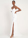 White Simple Wedding Dress Mermaid V-Neck Sleeveless Spaghetti Straps Natural Waist Satin Fabric Split Front Bridal Gowns