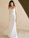 White Simple Wedding Dress Polyester Designed Neckline Spaghetti Straps Bows Polyester Sheath Floor-Length Bridal Dresses