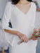 White Simple Wedding Dress Satin Fabric V-Neck Long Sleeves Buttons Mermaid Bridal Gowns