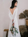 White Simple Wedding Dress Satin Fabric V-Neck Long Sleeves Buttons Mermaid Bridal Gowns