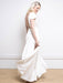 White Simple Wedding Dress Satin Fabric V-Neck Short Sleeves Backless Split Front A-Line Long Bridal Dresses