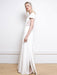 White Simple Wedding Dress Satin Fabric V-Neck Short Sleeves Backless Split Front A-Line Long Bridal Dresses