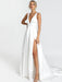 White Simple Wedding Dress Satin Fabric V-Neck Sleeveless Backless A-Line Bridal Dresses