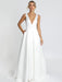 White Simple Wedding Dress Satin Fabric V-Neck Sleeveless Backless A-Line Bridal Dresses