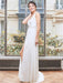 White Simple Wedding Dress Satin Fabric V-Neck Sleeveless Buttons Split A-Line Long Bridal Gowns