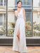 White Simple Wedding Dress Satin Fabric V-Neck Sleeveless Buttons Split A-Line Long Bridal Gowns