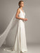 White Simple Wedding Dress Satin Fabric V-Neck Sleeveless Ruffles A-Line Long Bridal Gowns