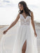 White Simple Wedding Dress V-Neck Sleeveless Backless Natural Waist Lace Chiffon A-Line Long Bridal Dresses