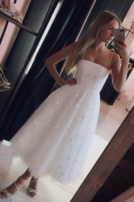 Ivory Tulle Homecoming Dress Tea Length Midi Prom Dress-Bridelily