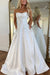 White Strapless Satin Prom Dress A-Line Evening Dress with Beadings